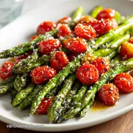 Balsamic Parmesan Roasted Asparagus and Tomatoes