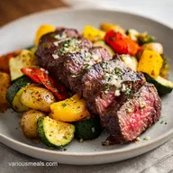 Pan Seared Steak with Roasted Vegetables for 4