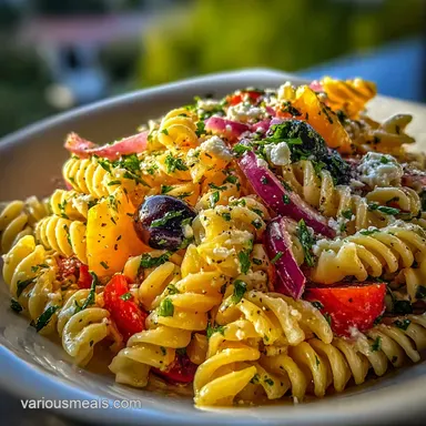 15 Minute Pasta Salad Recipe with Italian Dressing Recipe Card