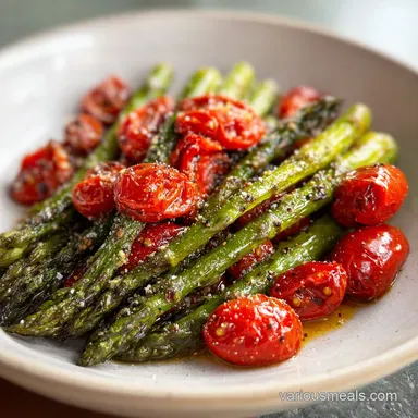 Balsamic Parmesan Roasted Asparagus and Tomatoes for 4 Recipe Card