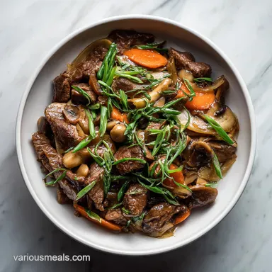 Beef Mushroom Stir Fry for 4 Servings Recipe Card