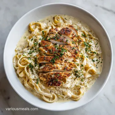 Chicken Fettuccine Alfredo in 25 Minutes with Pan-Seared Chicken Recipe Card