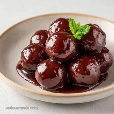 Crockpot Bourbon Glazed Meatballs for 8 Recipe Card