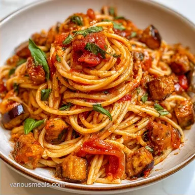 Eggplant Tomato Basil Pasta for 4 Servings