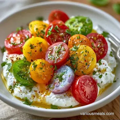 Heirloom Tomato Ricotta Salad: 15 Min Recipe Card