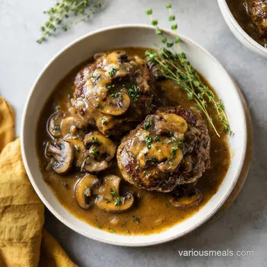 Salisbury Steak with Mushroom Gravy in 30 Minutes Recipe Card