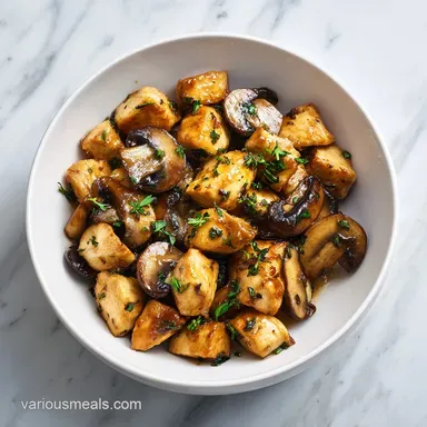 Mushroom Chicken Bites in 20 Minutes Recipe Card