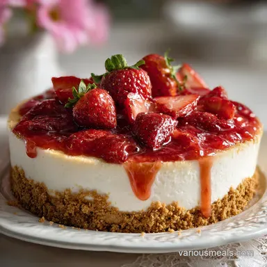 No Bake Cheesecake with Graham Cracker Crust and Fresh Strawberries: No-Bake