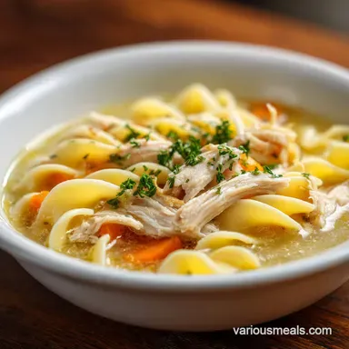 Chicken and Noodles with Tender Thighs for 8 Servings Recipe Card