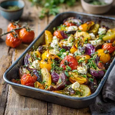 One Pan Greek Vegetable Recipe with Feta for 4 Recipe Card