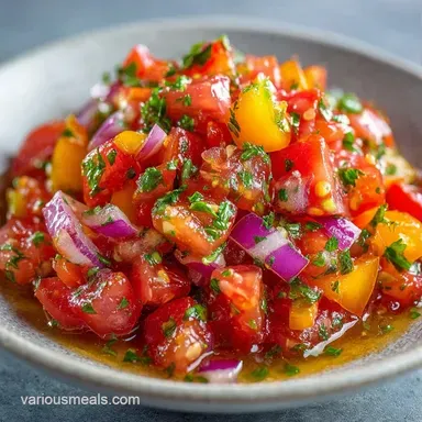 Pepper Onion Tomato Salad in 10 Minutes Recipe Card