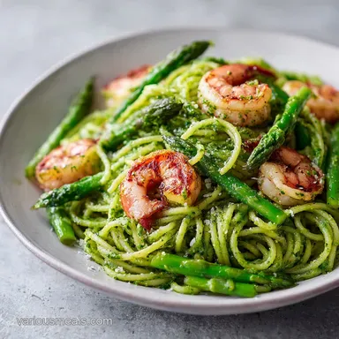 Pesto Shrimp Asparagus Pasta in 25 Min