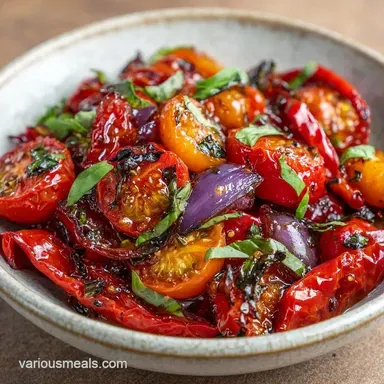 Roasted Pepper Tomato Salad in 20 Minutes Recipe Card