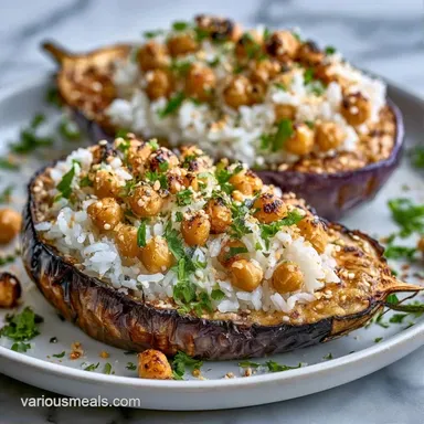 Stuffed Eggplant with Jasmine Rice Recipe Card