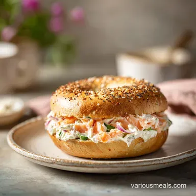Salmon Cream Cheese Bagel in 10 Minutes Recipe Card