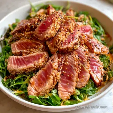 Sesame Crusted Ahi Tuna Salad: Pan-Seared Recipe Card