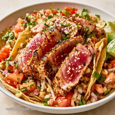 Sesame Crusted Tuna Tacos for 4 Servings Recipe Card