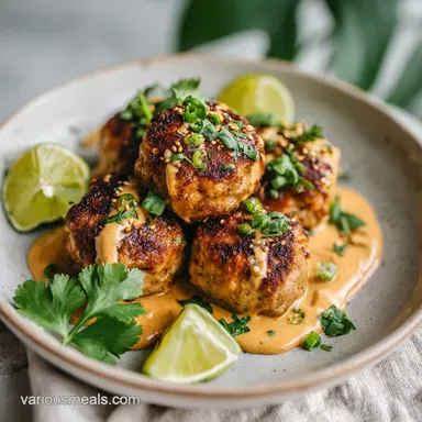 Skinny Thai Chicken Meatballs with Peanut Sauce for 4 Recipe Card