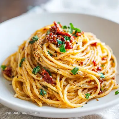 Sun-Dried Tomato Cream Spaghetti for 4 Recipe Card