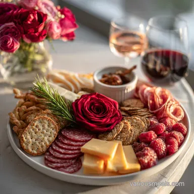 Valentines Charcuterie Board with Salami Roses (25 Min) Recipe Card