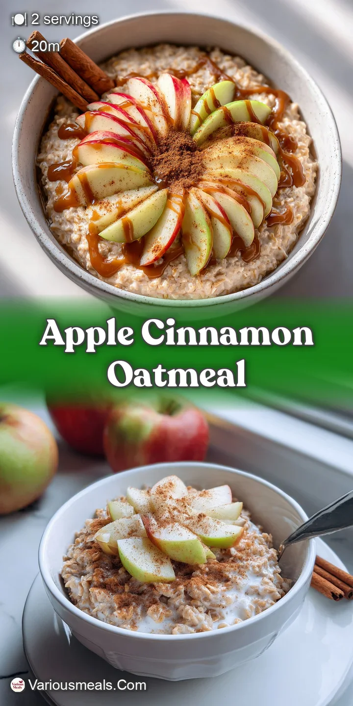 Close-up of glistening apple cinnamon oatmeal, highlighting the soft texture of the oats and the vibrant color of the apples.