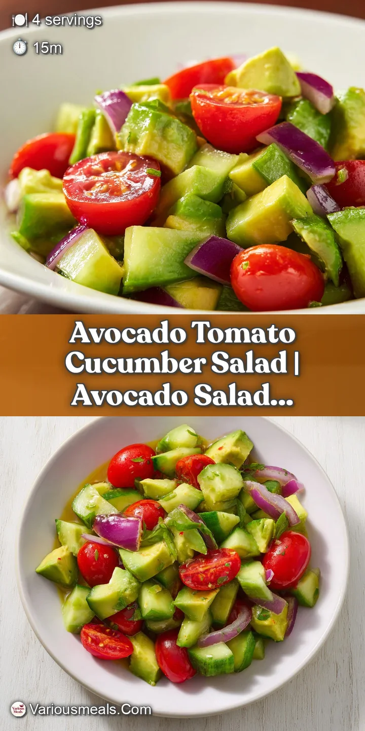 Extreme close-up of creamy avocado chunks and glossy red tomatoes glistening under a light lemon-herb vinaigrette.