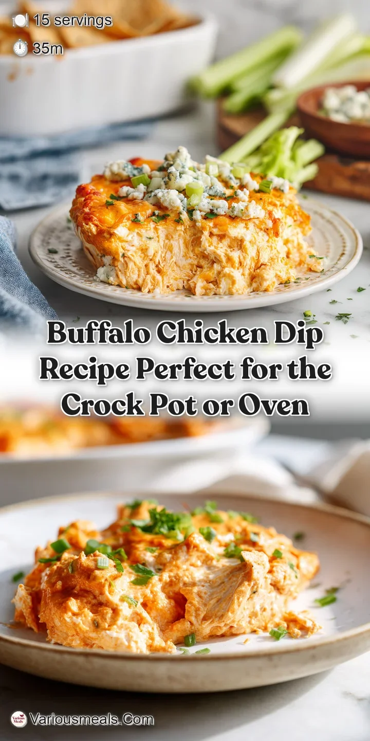 Close-up of gooey, cheesy buffalo chicken dip with visible shreds of chicken and a creamy texture.