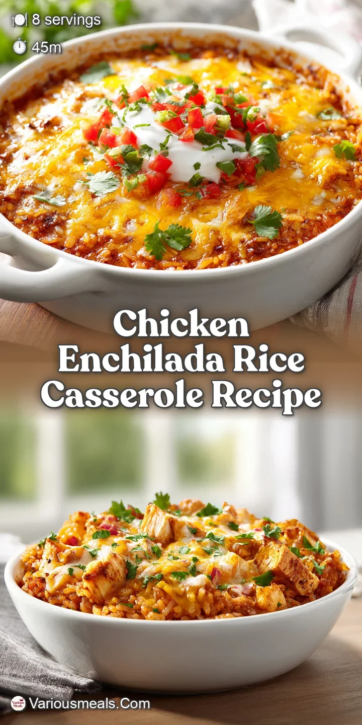 Close-up showcasing the creamy, cheesy, and slightly spicy texture of chicken enchilada rice casserole, steaming and irres...