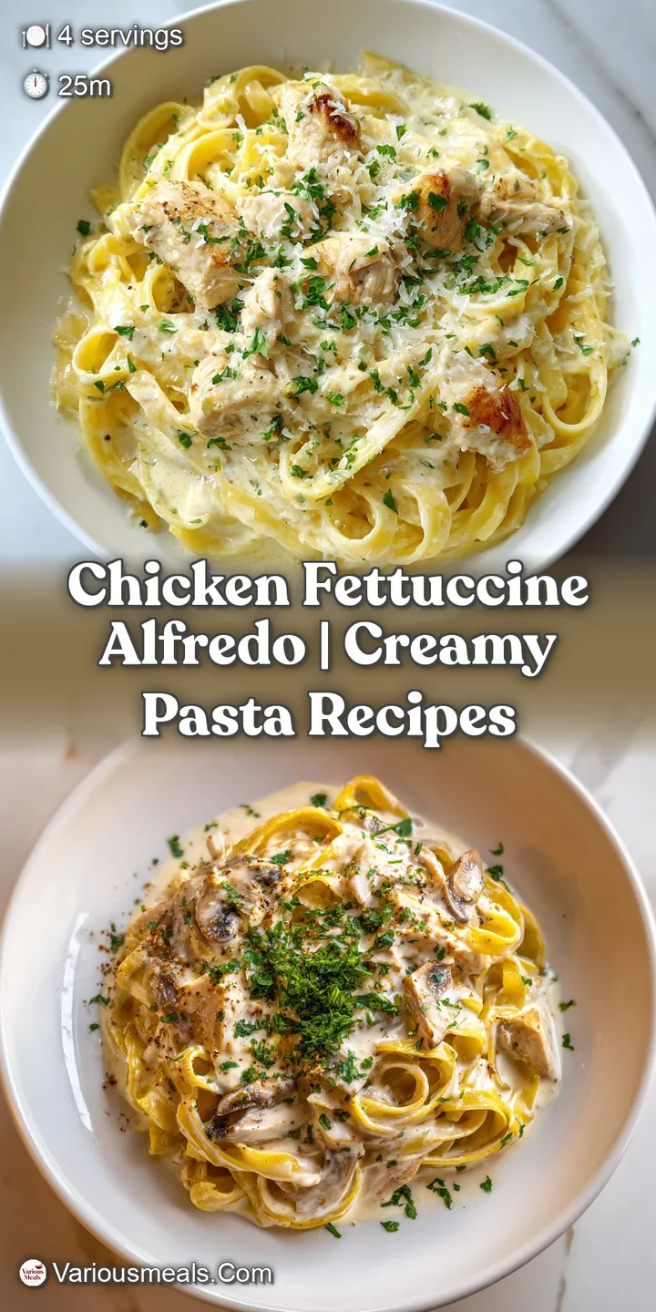 Close-up of creamy fettuccine Alfredo coating tender chicken pieces, glistening slightly.