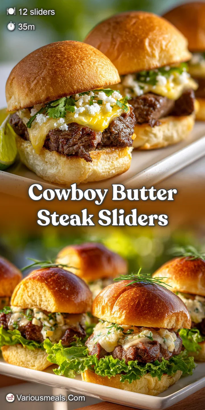 Close-up of a cowboy butter steak slider, showcasing tender beef, melted butter, and fresh herbs on a soft bun, ready to eat.