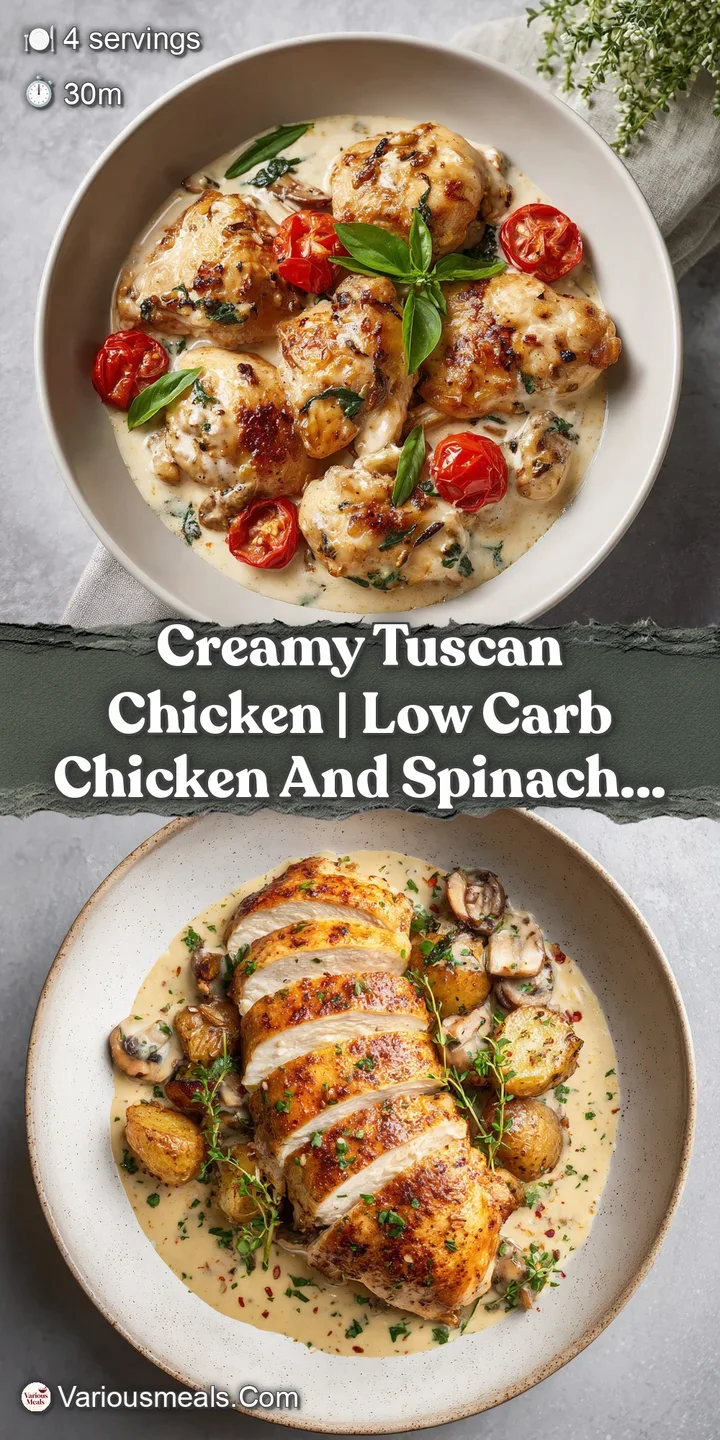 Golden chicken thigh, succulent and juicy, coated in a rich, creamy Tuscan-inspired sauce.