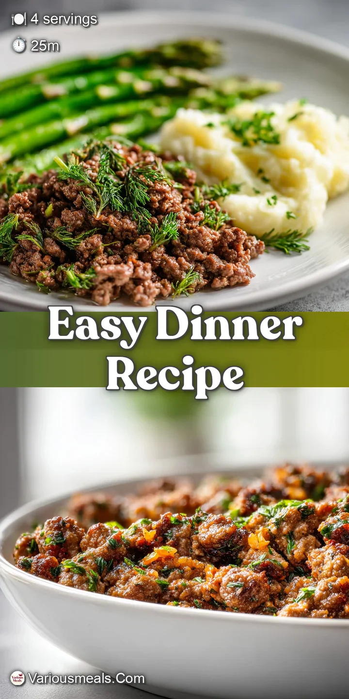 Close-up of perfectly browned ground beef, flecked with garlic and vibrant green herbs, shimmering with savory juices.