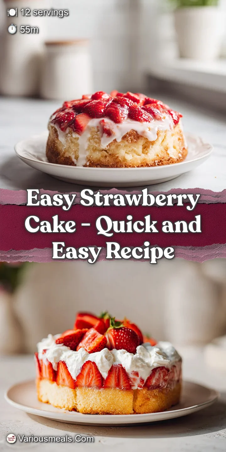 Close-up of a moist, rosy-hued cake slice adorned with juicy, glistening strawberries and a dollop of whipped cream.