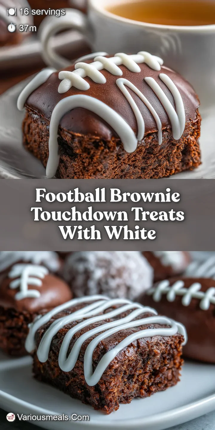 Close-up of a fudgy football brownie with detailed white icing laces, showcasing its rich texture and sweet decoration.