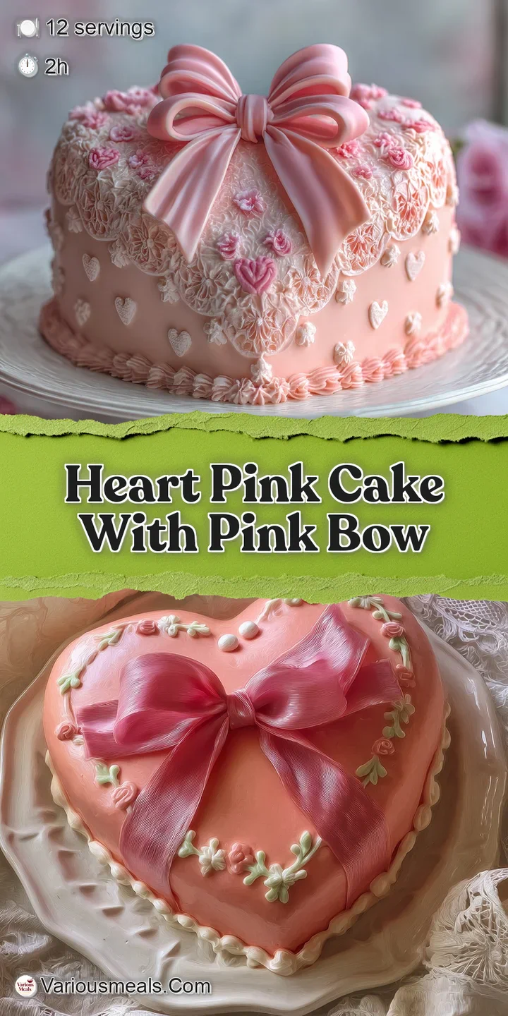 Close-up reveals the cake's soft pink hue, delicate frosting texture, and charming bow. Baked perfection, looks irresistib...