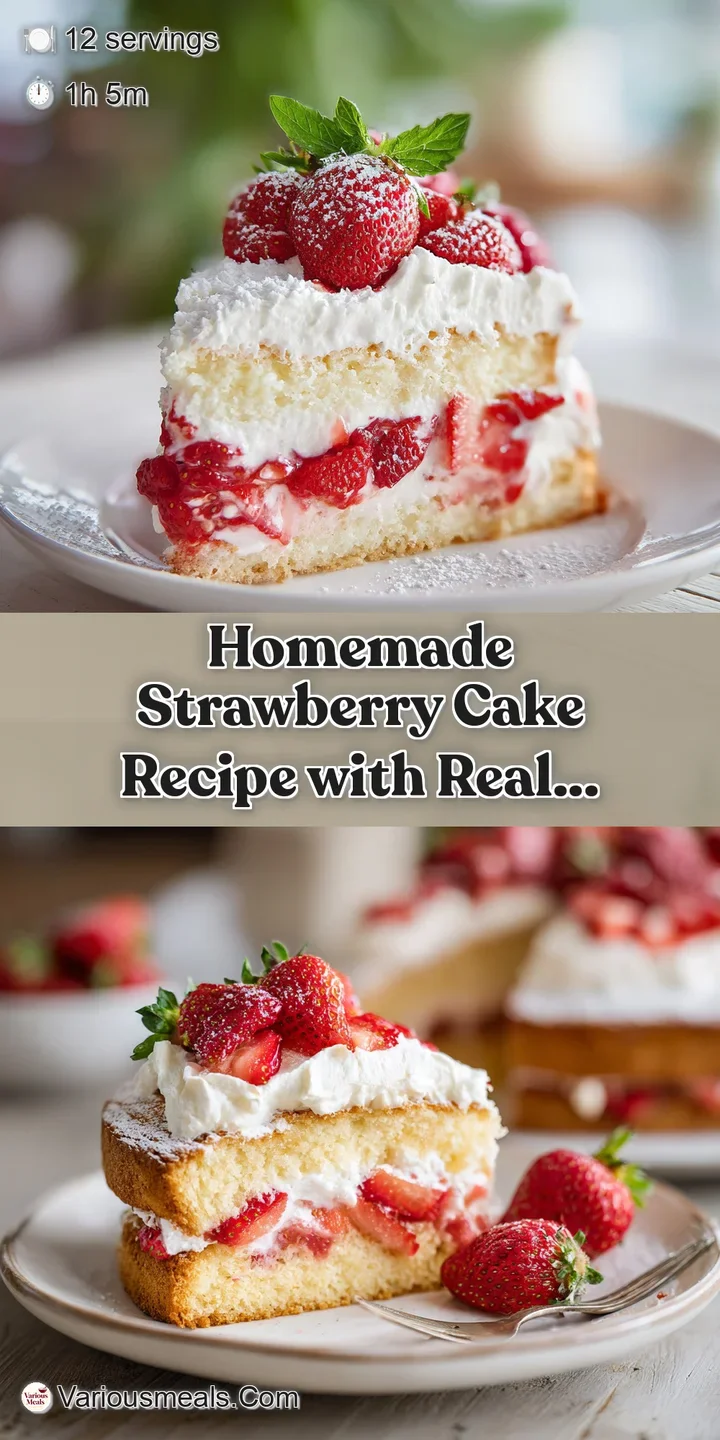 Close-up of strawberry cake showcasing moist crumb, fluffy frosting, and juicy strawberries, a tempting glimpse of a sweet...
