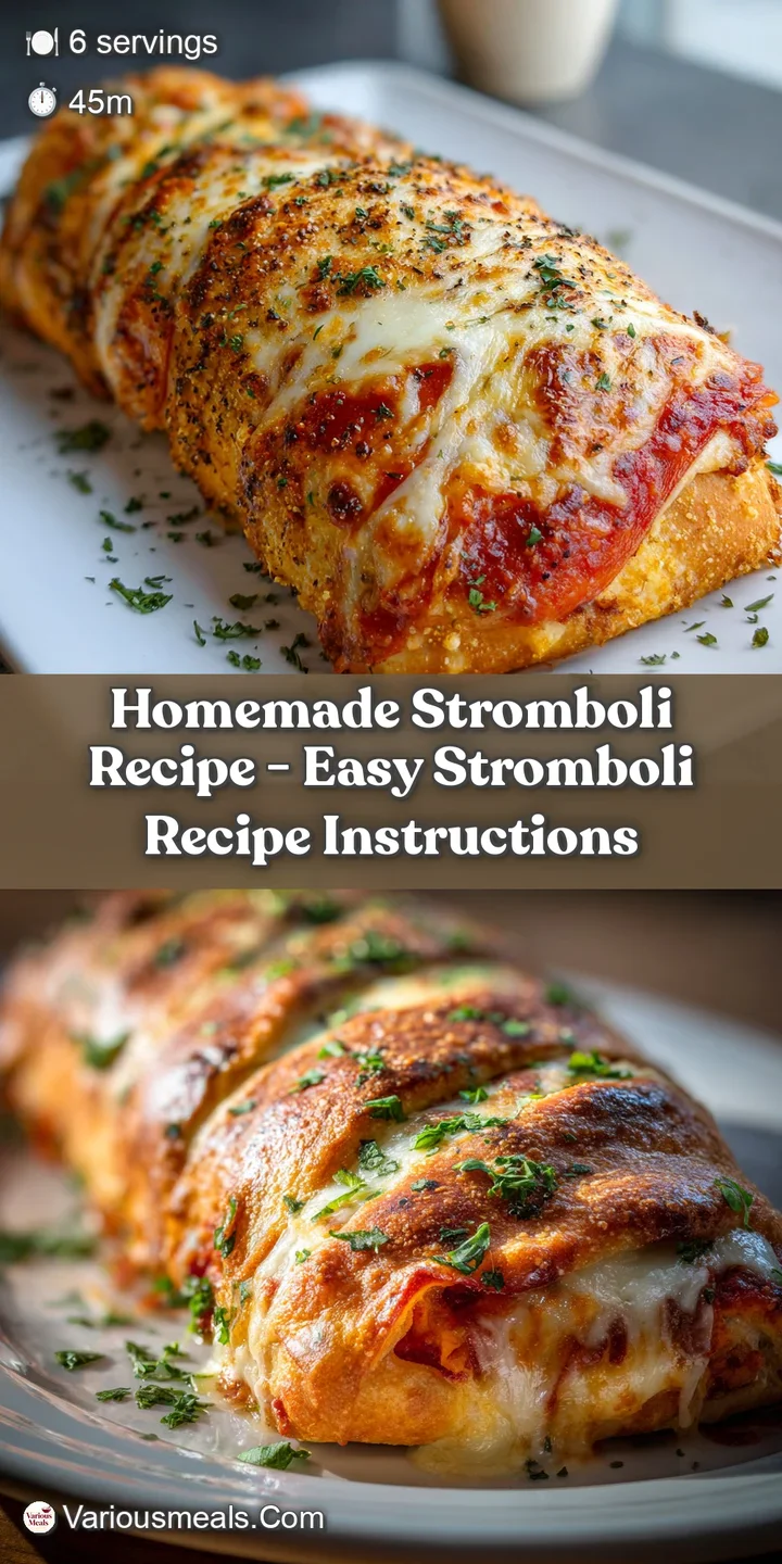 Close-up shows a cross-section of a stromboli, revealing melted cheese, vibrant meats, and herbs baked inside golden, cris...