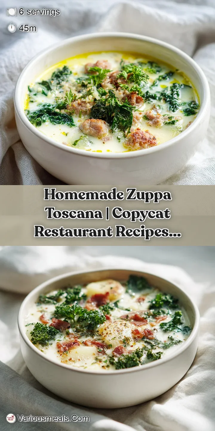 Close-up of swirling creamy soup, showing tender potato slices and savory crumbled sausage.