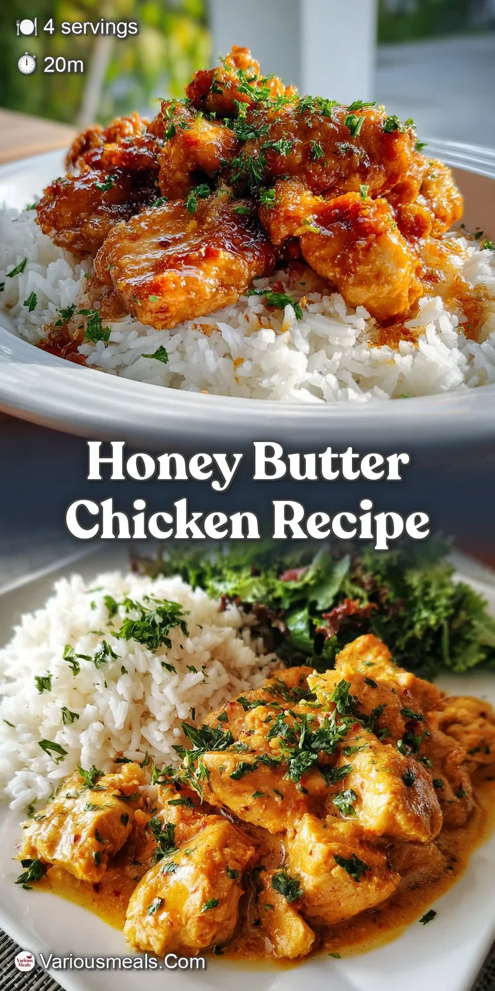 Close-up of glistening honey butter chicken, showcasing the crispy skin and rich, golden-brown color, inviting warmth and ...