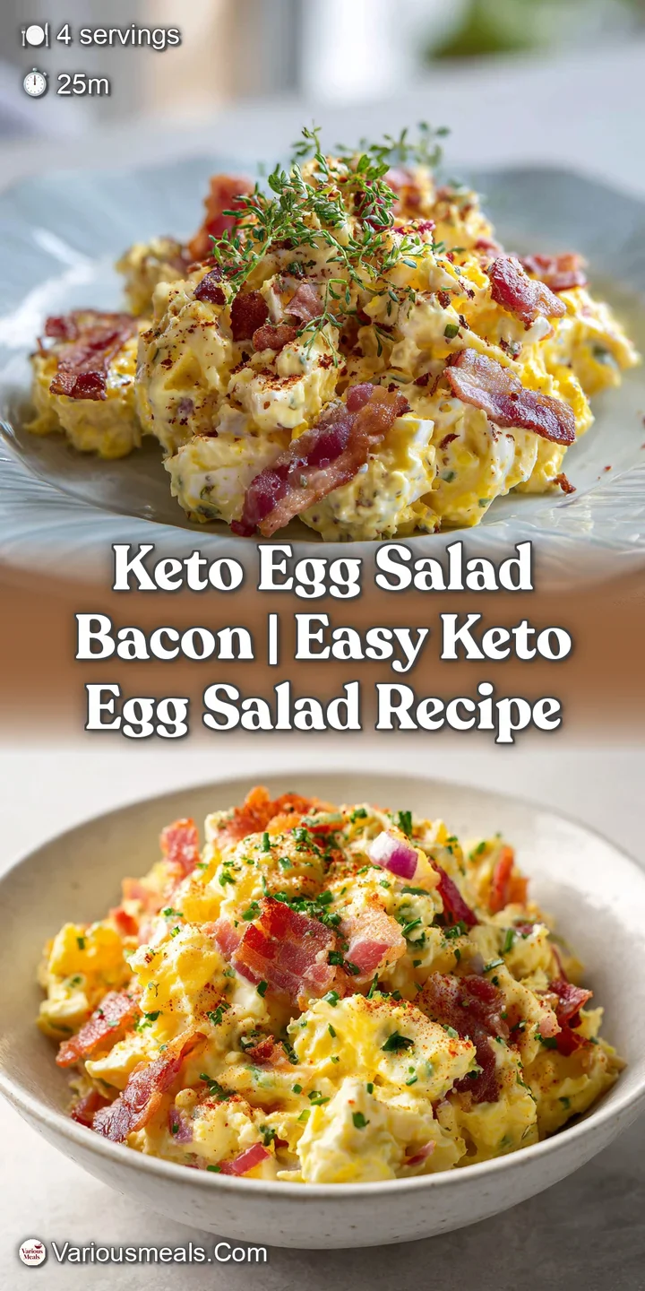 Close-up of fluffy egg salad with vibrant yellow yolks and crunchy bacon pieces.