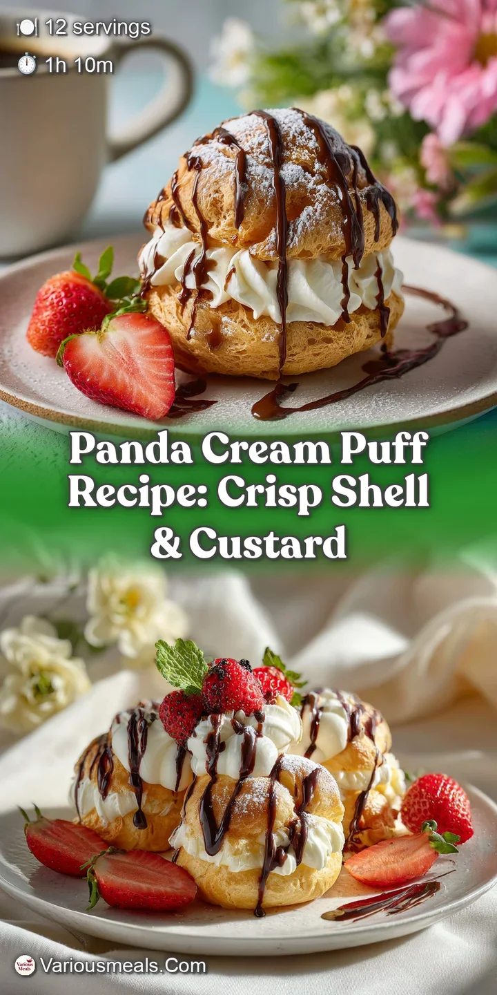 Close-up of a panda cream puff, showcasing the fluffy cream filling and the shiny, dark chocolate details of its face.