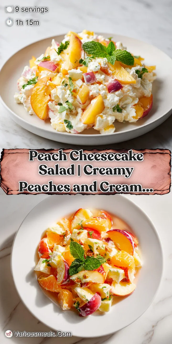 Close-up of a dollop of fluffy, pale yellow dessert with bright orange peach chunks and crunchy cookie crumbs.