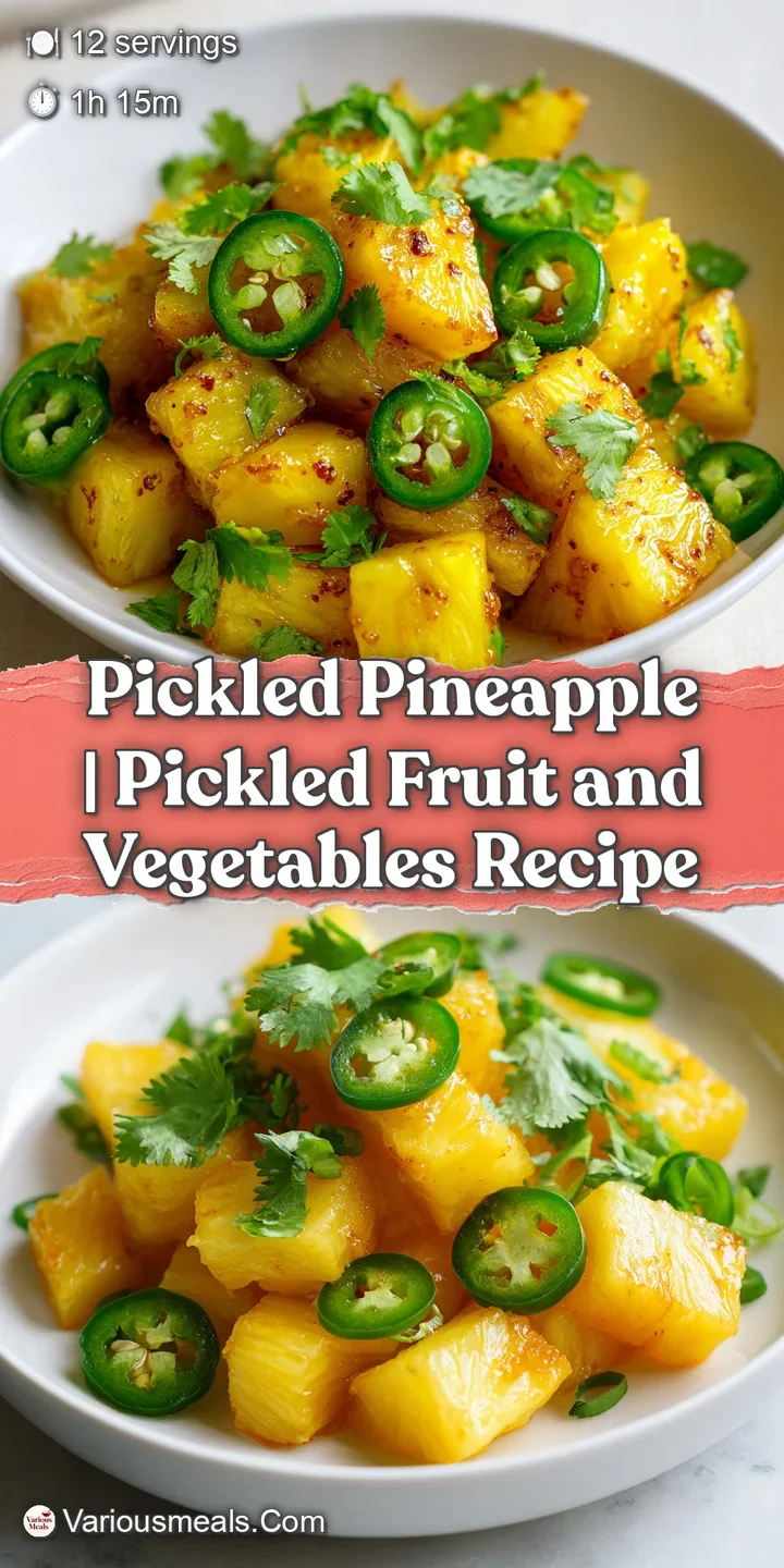 Macro shot of juicy yellow pineapple pieces and sliced jalape&ntilde;os glistening with a translucent vinegar glaze.