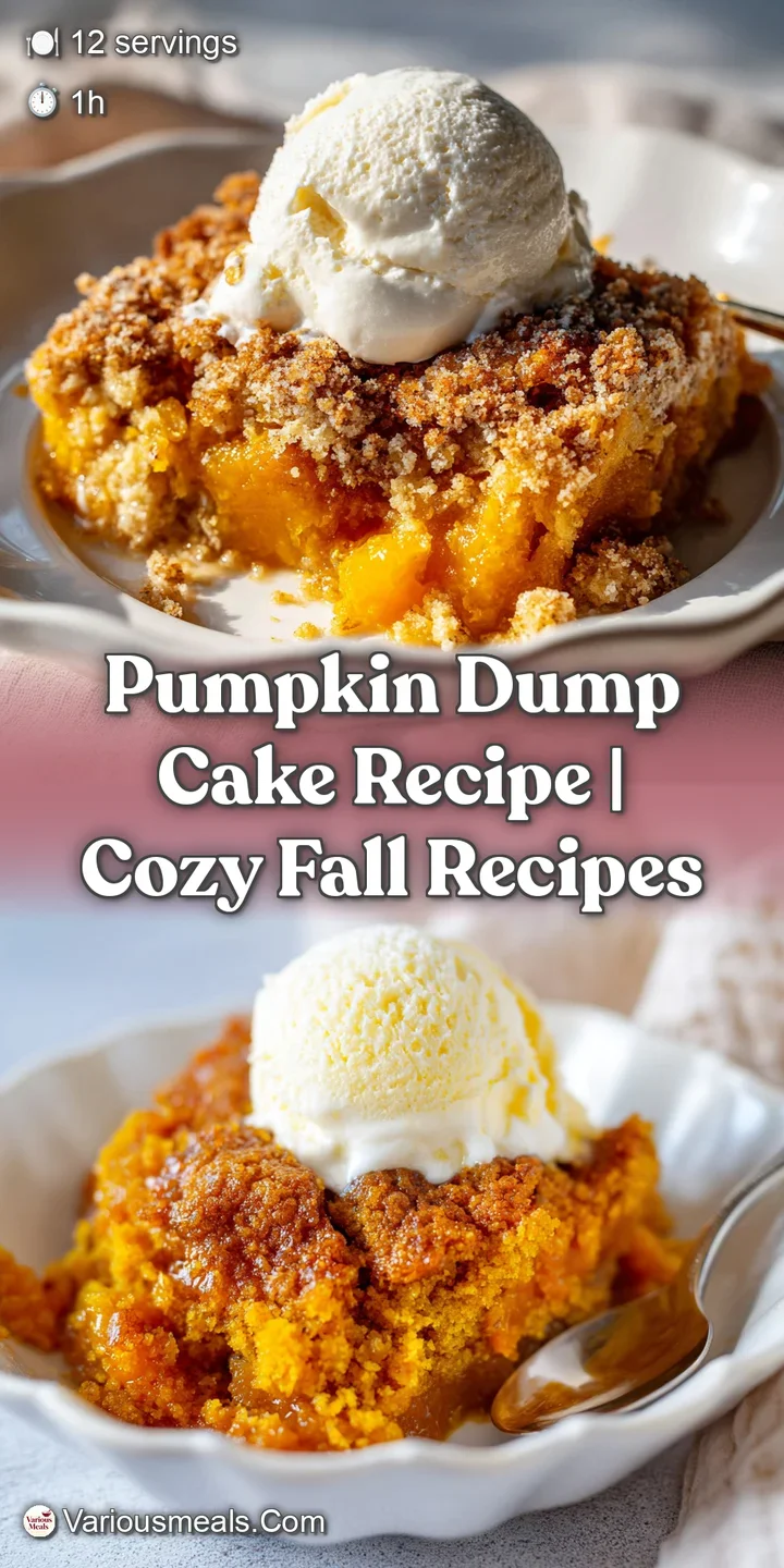 Close-up of bubbly, moist pumpkin dump cake with a textured spice cake crust and hints of orange.