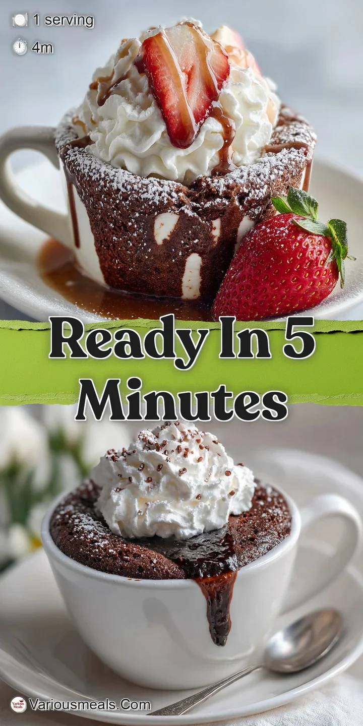 Close-up of a warm chocolate chip mug cake; melted chocolate oozing from its soft, spongy texture, inviting and decadent.