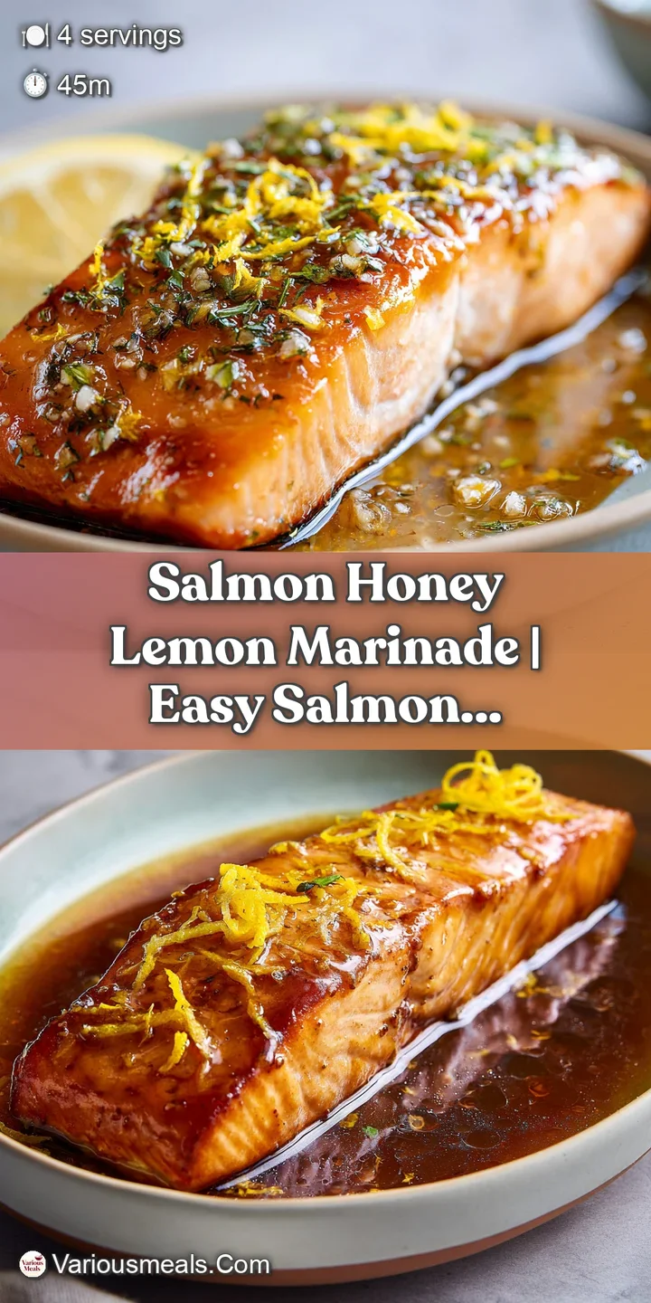 Extreme close-up of glistening, honey-glazed salmon with charred garlic bits and a drizzle of bright lemon juice.