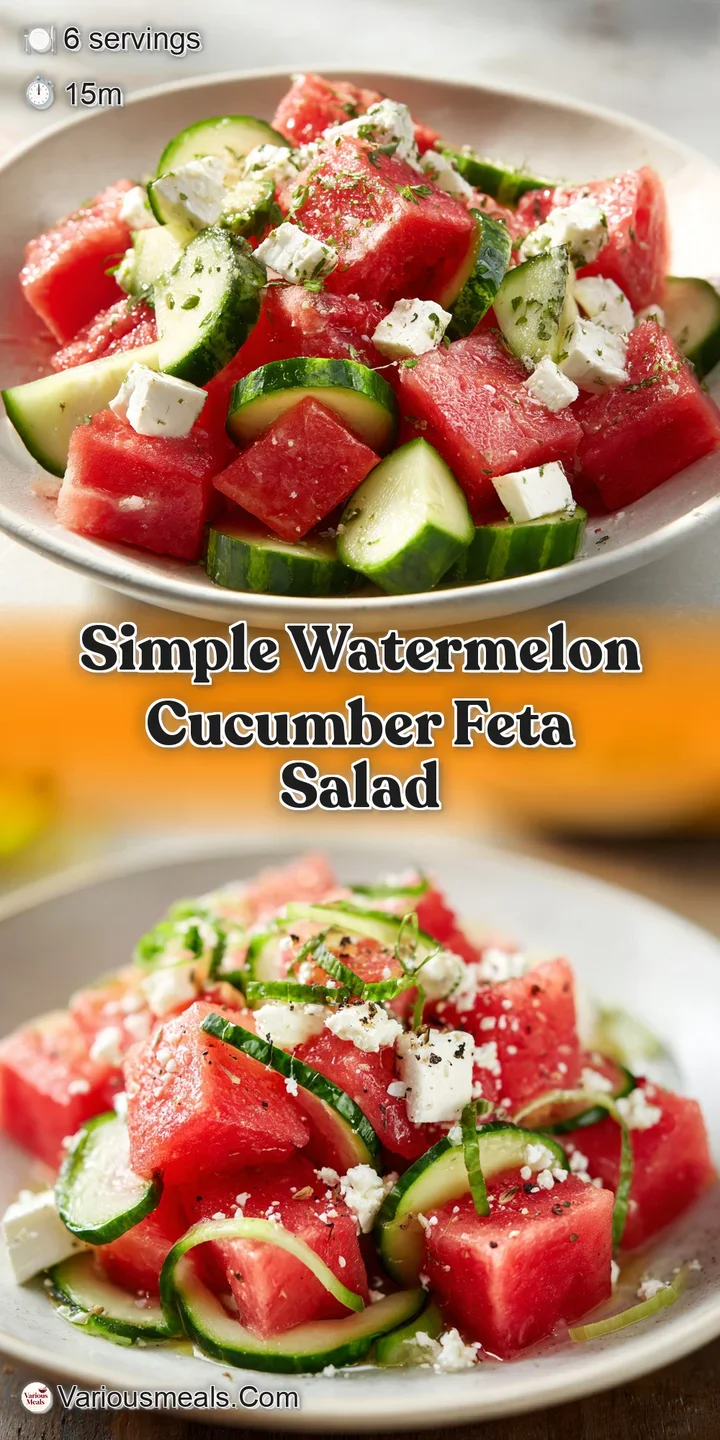 Close-up of a refreshing watermelon salad: glistening watermelon, crisp cucumber, salty feta, and bright green mint all mi...