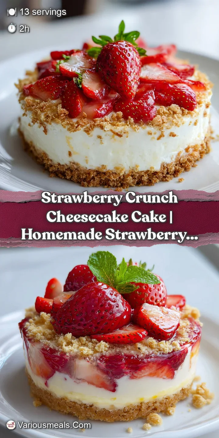 Close-up of velvety cheesecake cake with vibrant pink strawberry swirls and a delicate, crunchy golden crumble.