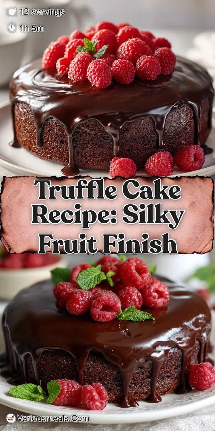 Close-up of moist chocolate cake with smooth ganache & vibrant fruit. Dark color, velvety texture, tempting dessert!