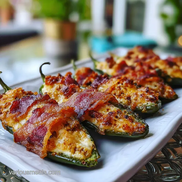 Three vibrant jalape&ntilde;o poppers artfully arranged on a dark plate, garnished with fresh cilantro and a drizzle of lime crema.